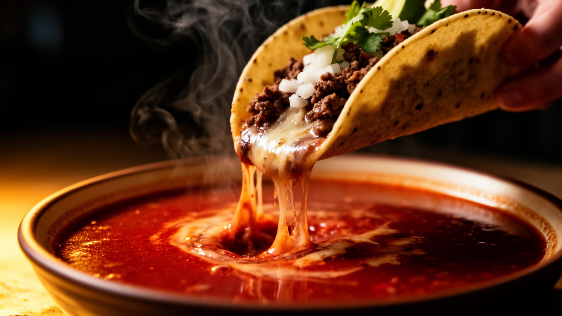 Birria taco dipped in consommé